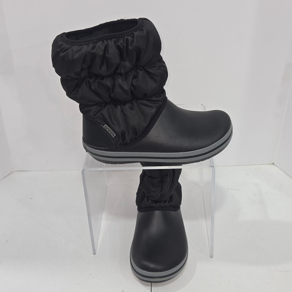 Crocs 14614 Womens Black Winter Puff Boot Mid Calf Quilted Snow Rain Boots W6